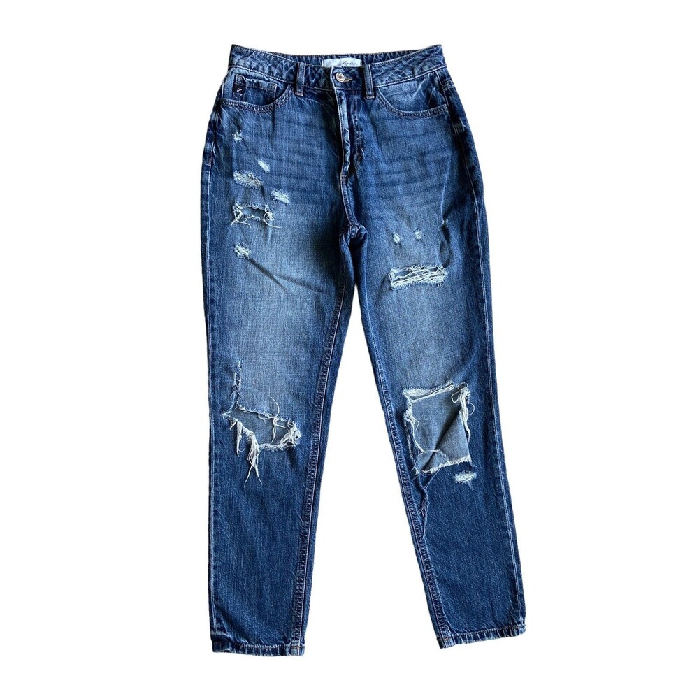 KanCan Womens Distressed Mom Jeans Size 3/25 High Rise Blue Grunge Boyfriend Y2K